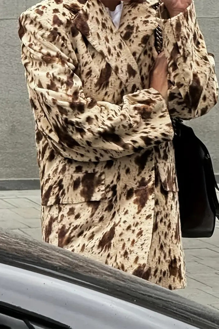 Relaxed Fit Leopard Print Blazer Coat