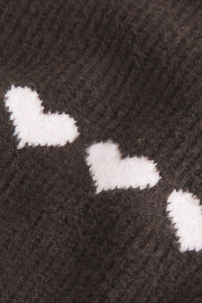 Heart Fair Isle Striped Long Sleeve Knit Sweater