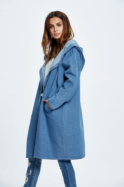 Long Hooded Denim Coat
