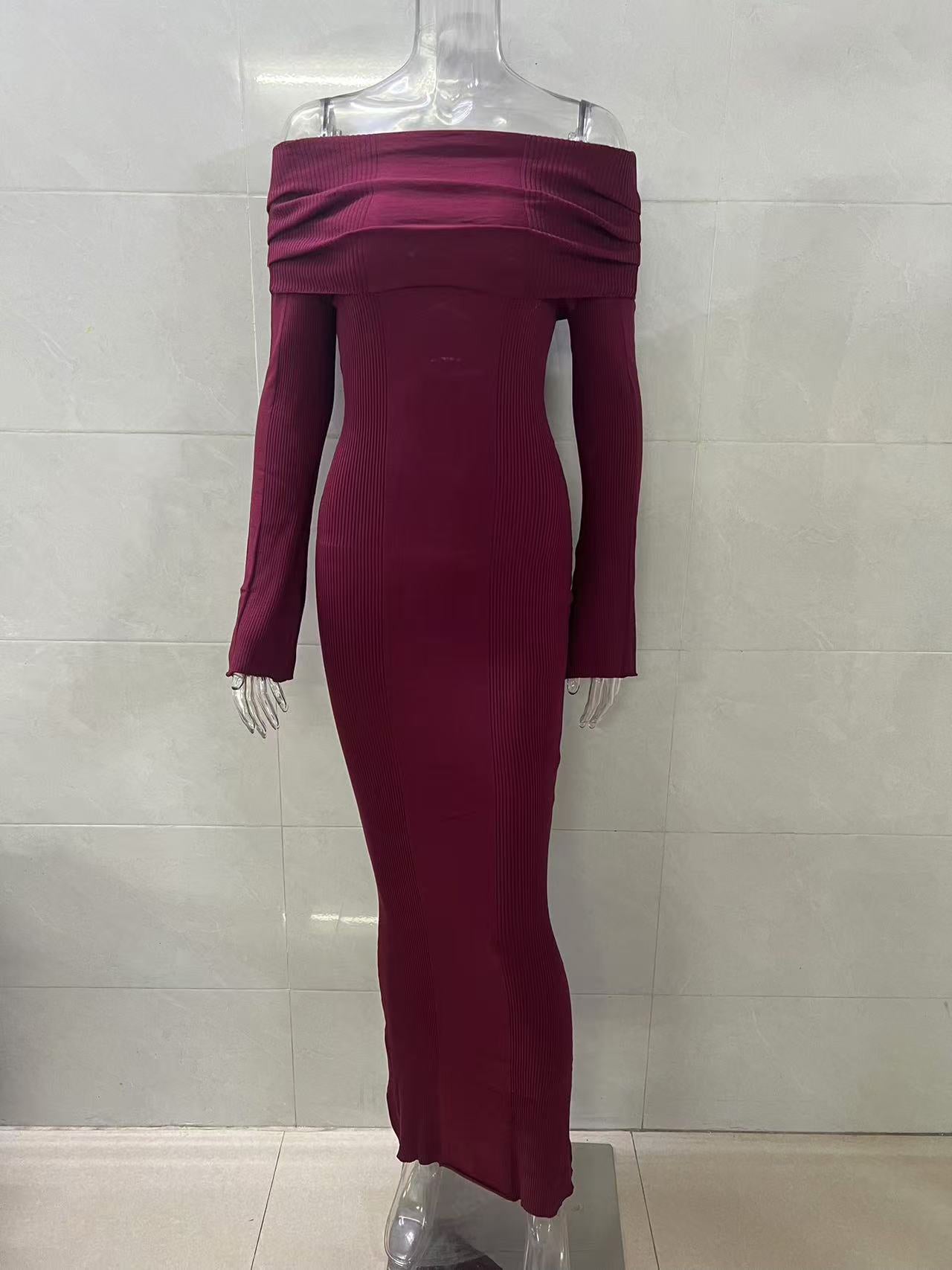 Maxi Off Shoulder Knit Dress With Flare Sleeve For Women 2026