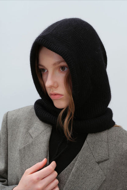 Wool Knit Balaclava Hooded Scarf Hat
