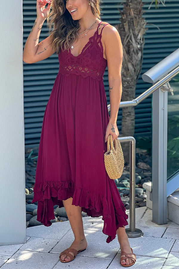 GARNET CROCHET TOP HIGH LOW DRESS