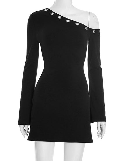 Asymmetric Shoulder Bodycon Mini Dress For Women 2026