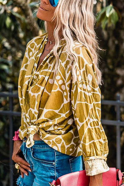 Ginger Abstract Floral Print V Neck Blouse