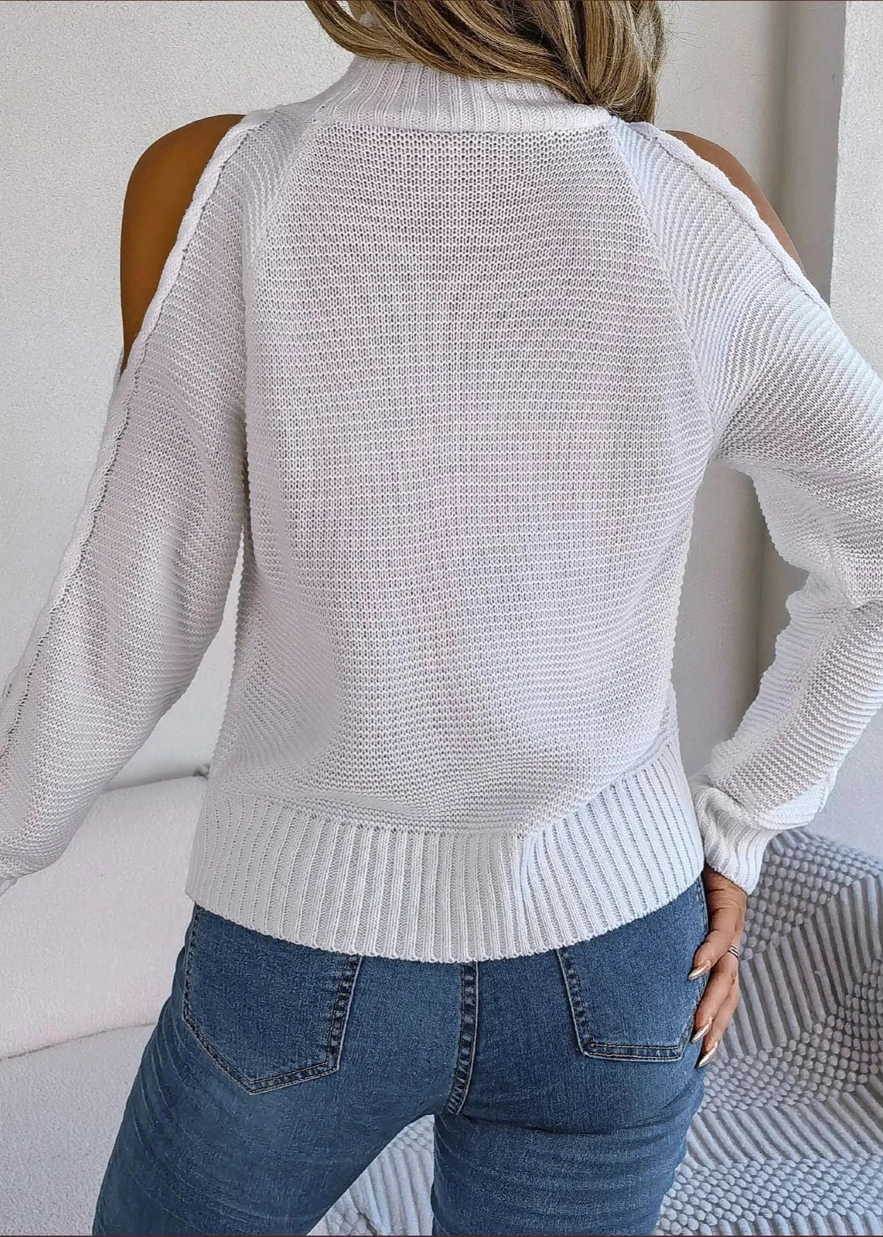 Cozy Off-Shoulder Turtleneck Knit Sweater
