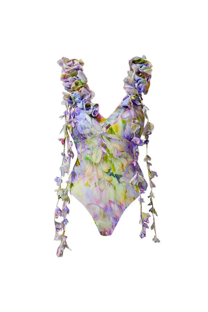 Floral Appliqué Tie-Up Fairy Style Swimsuit