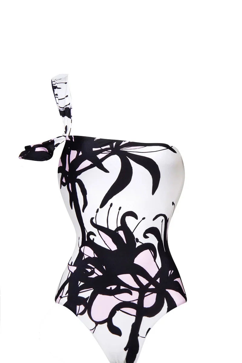 Chinese Ink Print One Piece Swimsuit Set