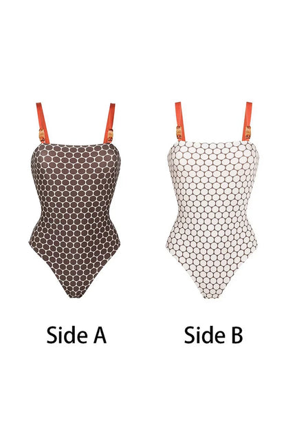 Luxury Reversible Swimsuit with Hermes-Inspired Print