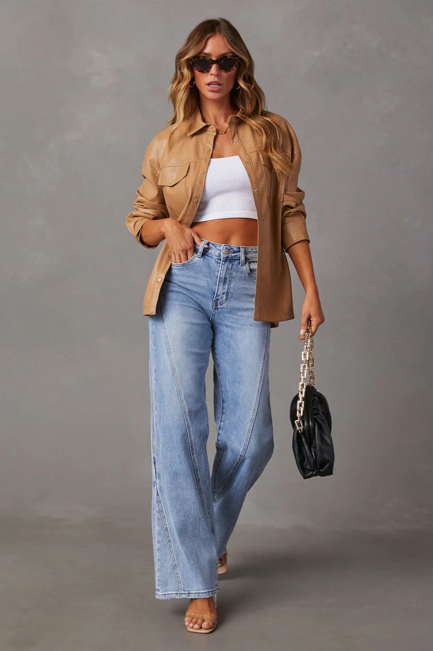 Washed Street Style Wide Leg Jeans