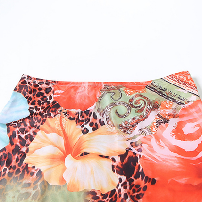 Self tie halter flower print 3 piece maxi skirt set