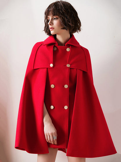 Women Burgundy Wool Blend Poncho Oversized Cape Coat Winter Outerwear 2026