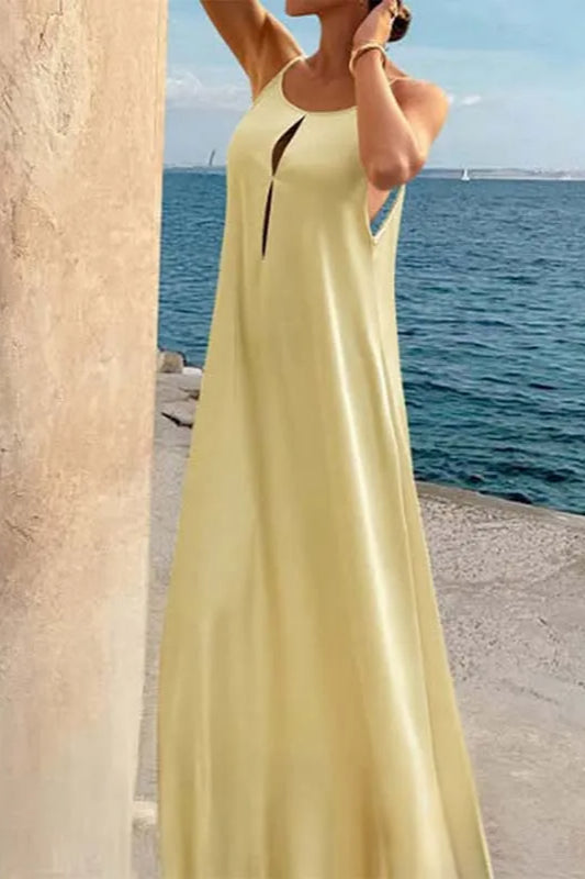Spaghetti Strap Keyhole Cutout Loose A-Line Maxi Dress