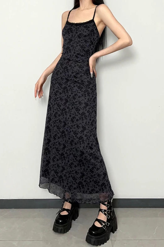 Lace Trim Mesh Floral Dress