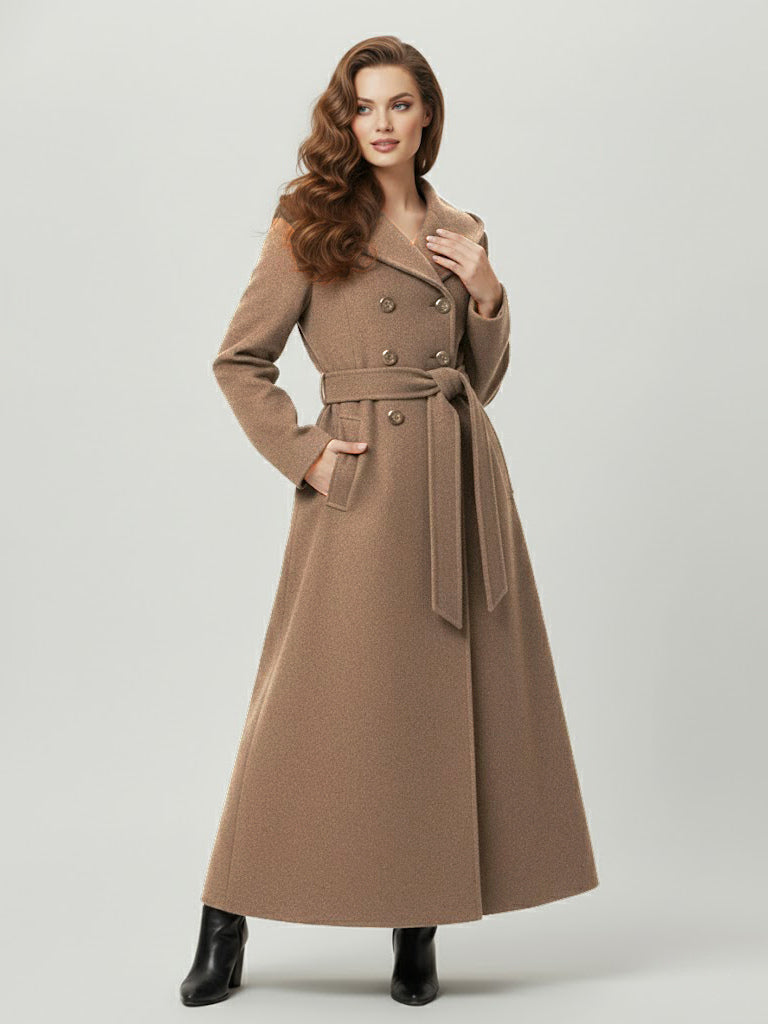 Wool Blend Maxi Hooded Coat With Double-Breasted Design For Women 2026