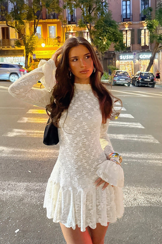Sheer Lace Long Sleeve Birthday Dress