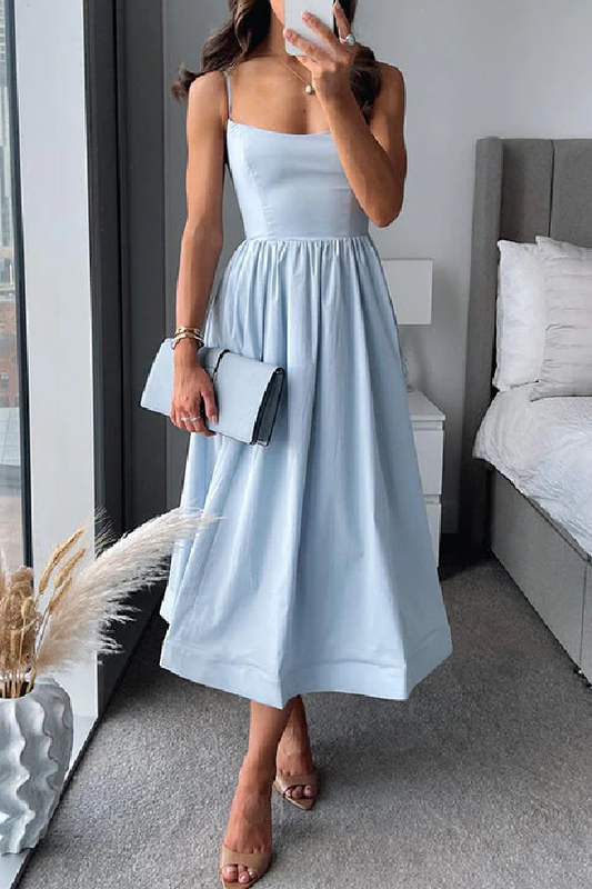 Spaghetti Strap Waisted A-line Midi Dress