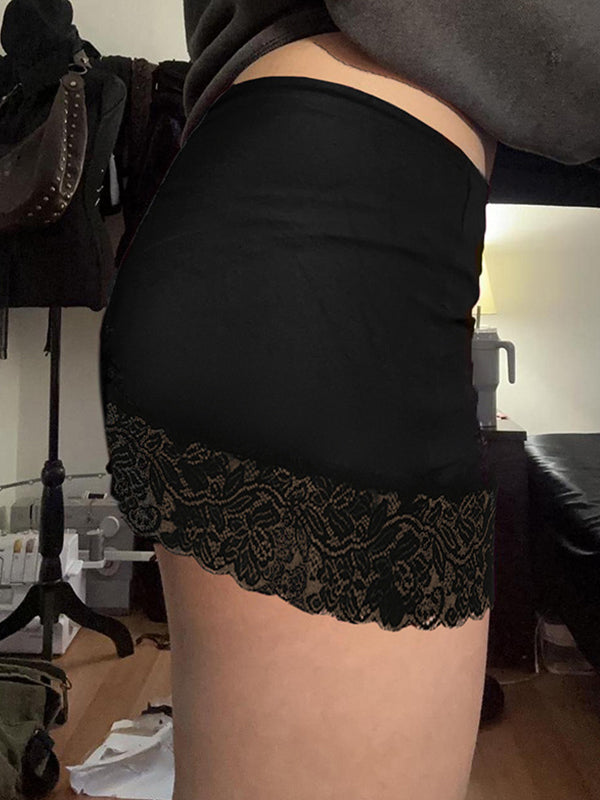 Black Y2k Lace Wrap Hip Slimming Mini Skirt