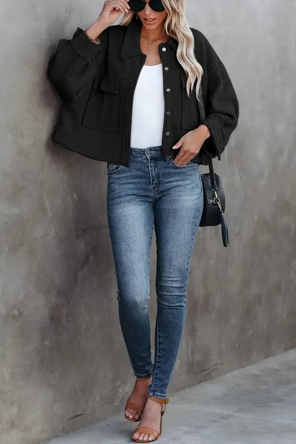 Women's Waffle Cardigan Short Top Jacket