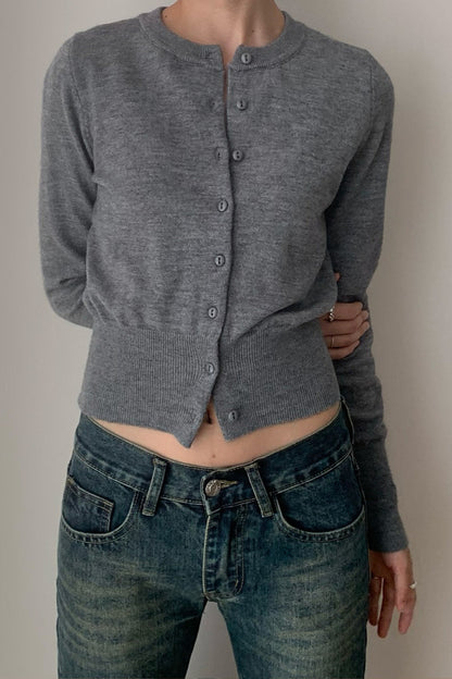 Slim-Fit Round-Neck Knit Cardigan