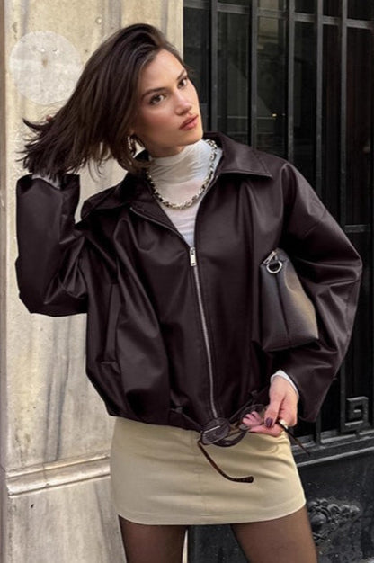 Brown Retro Biker Leather Jacket