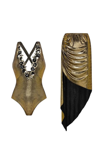 Golden Butterfly Shimmer One-Piece Swimsuit