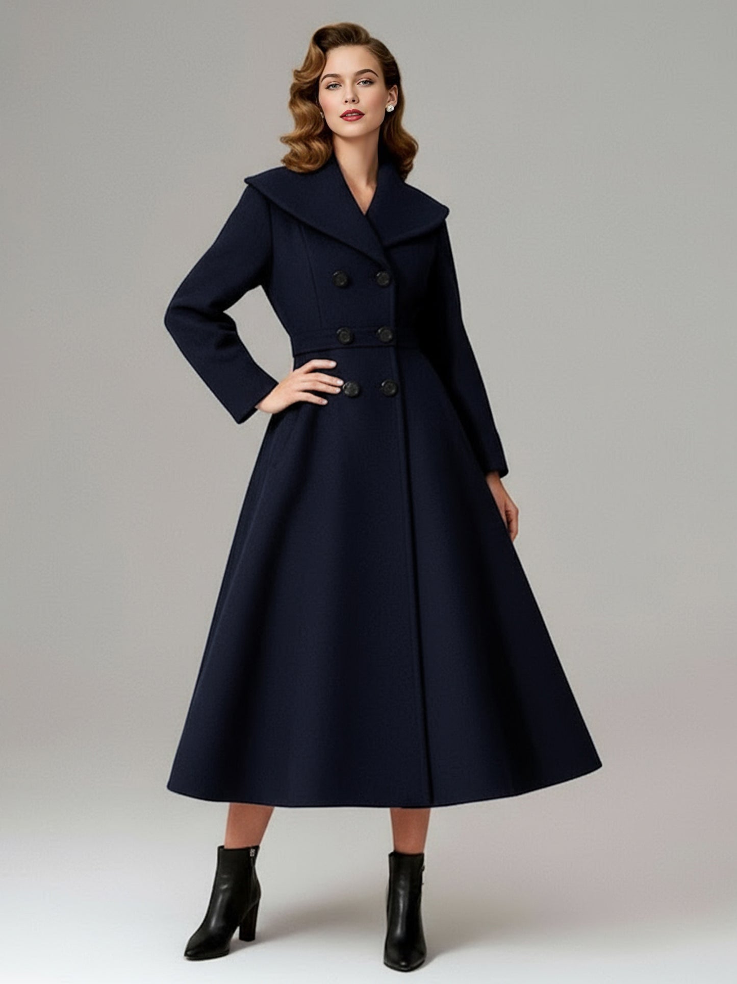 Vintage Double-Breasted A-line Woolen Coat With Shawl Collar For Women 2026