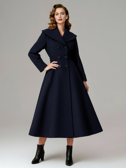 Vintage Double-Breasted A-line Woolen Coat With Shawl Collar For Women 2026