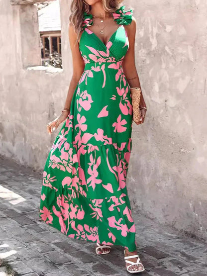 V neck Pleated Ruffle Swimsuit & Skirt Coord Set