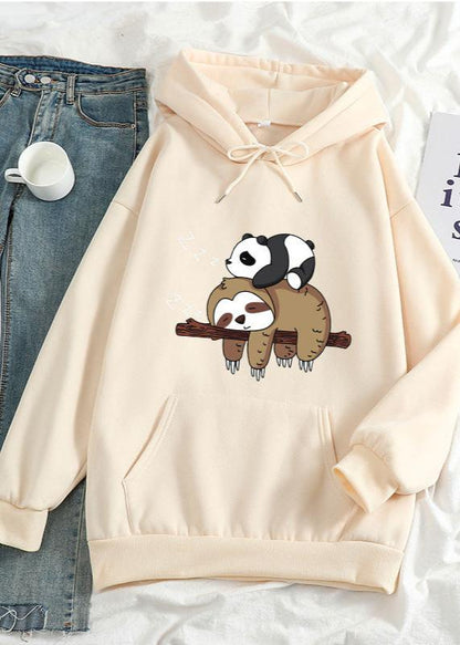 Cozy Sloth & Panda Print Women's Casual Pullover Hoodie