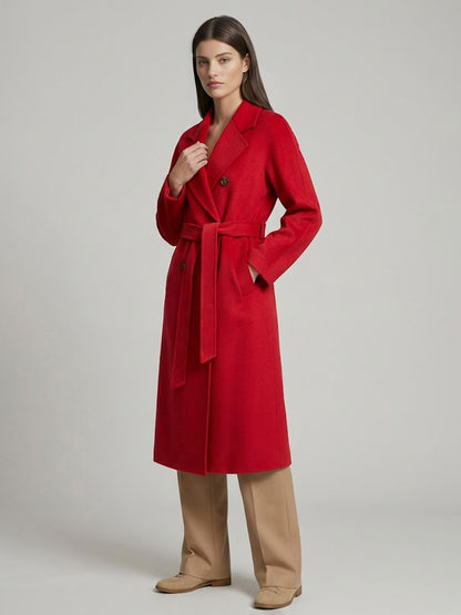 Wool Cashmere Blend Vintage A-line Coat With Classic Lapel And Belt For Women 2026