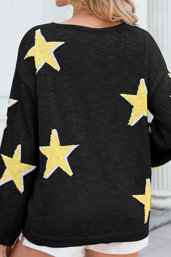 women's five-pointed star knitted long sleeve sweater