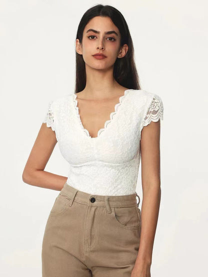 Bodysuit White Lace Tops For Women