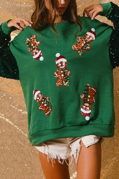 Christmas Casual Loose Round Neck Sequined Sleeve Sweatshirt