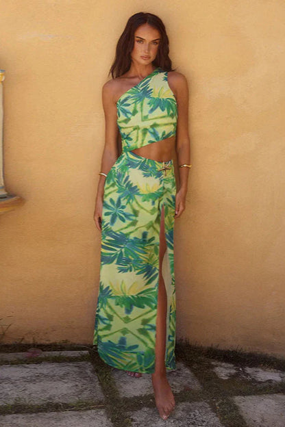 Asymmetrical Shoulder Bodycon Waist Maxi Dress