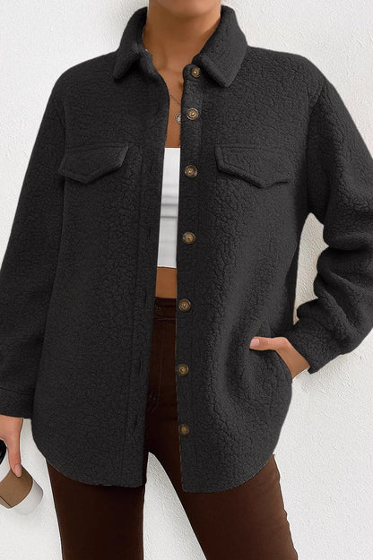 Solid Color Lapel Fleece Coat