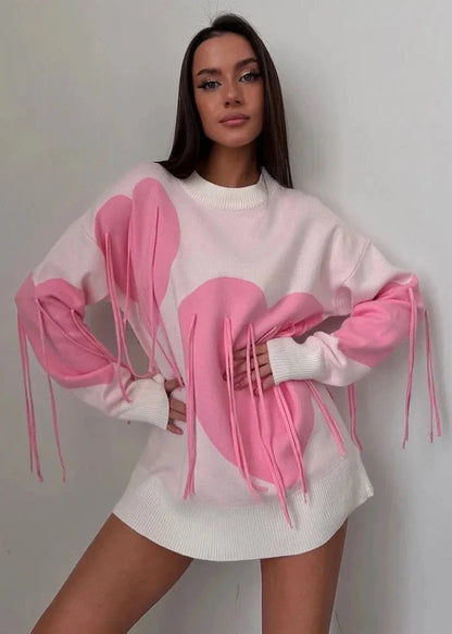 Trendy Pink Heart Pullover - Playful Comfort
