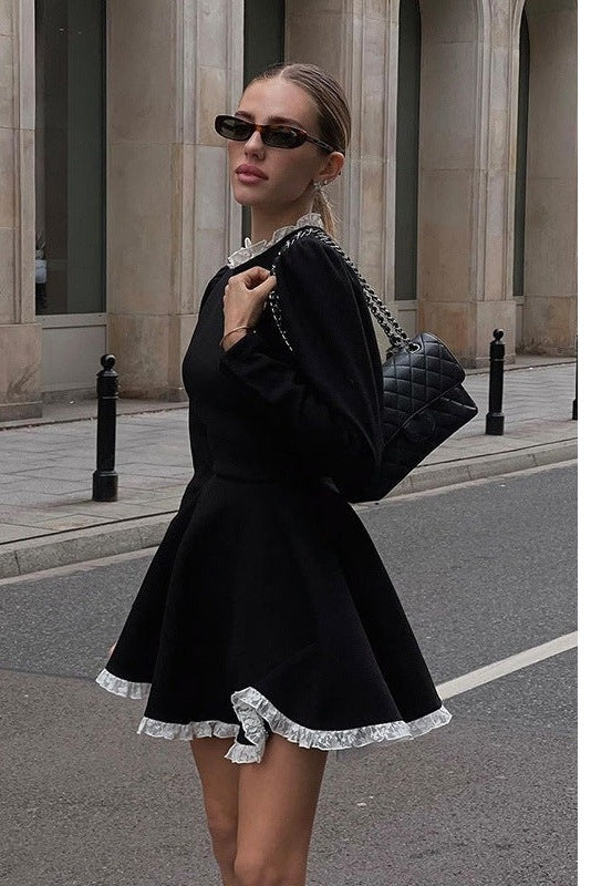 Norma Long Sleeve Lace Trim Mini Dress