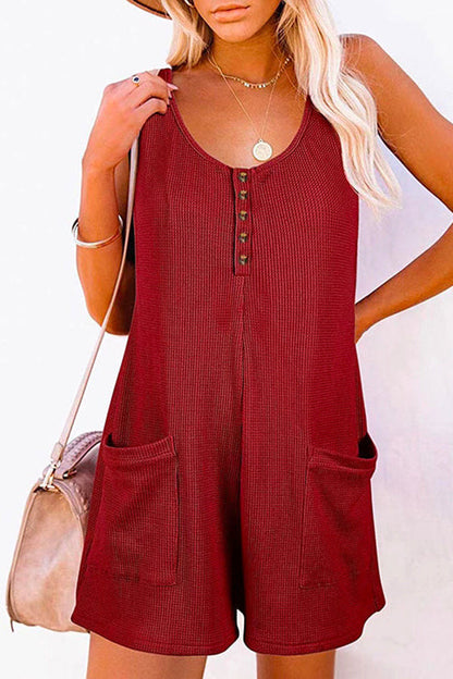 Scoop Neck Pockets Solid Tank Romper