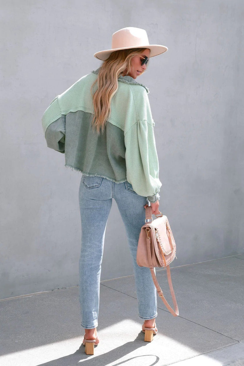 Brushed Waffle Long Sleeve Coat