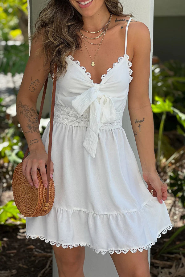 OFF WHITE SHORT DRESS WITH BOW