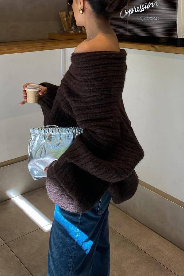 Fashionable Irregular Collar Loose Casual Knitted Sweater