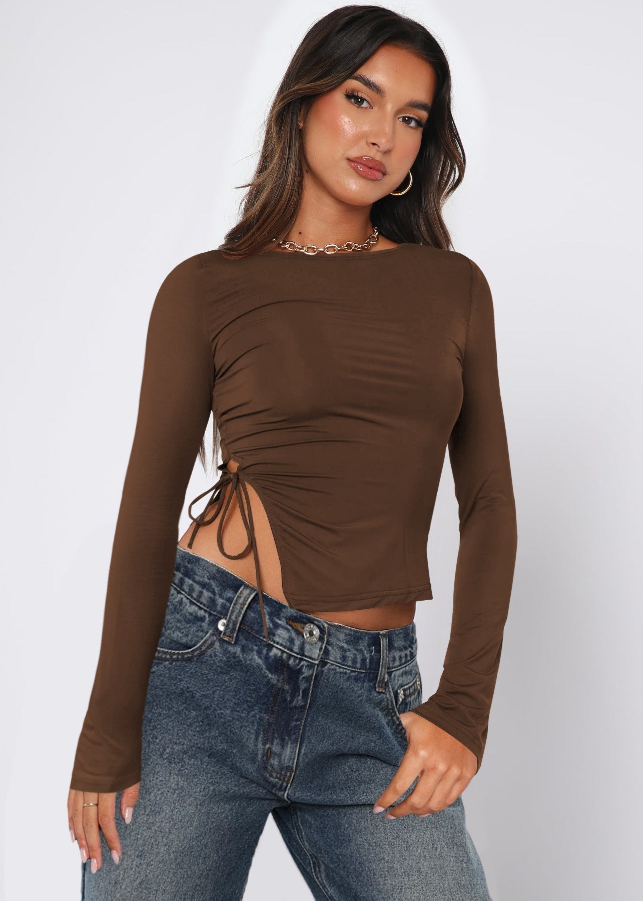 Chic Brown Drawstring Top - Effortless Style