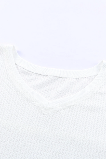 Waffle Knit Casual Drop Shoulder Loose Top