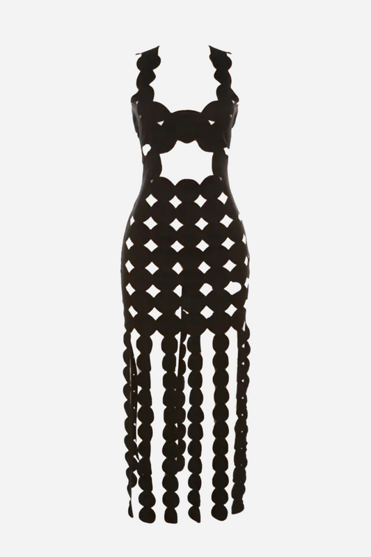 Dots Cut-out Tassel Dress