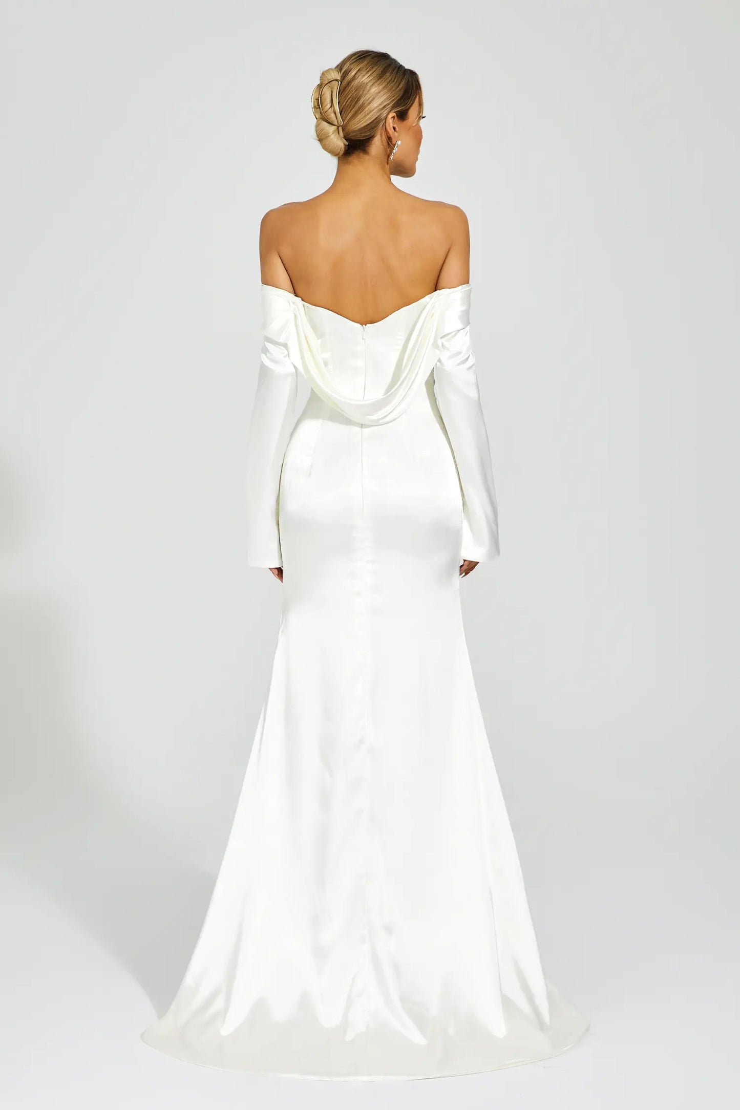 Joyce White Off-shoulder Maxi Satin Dress