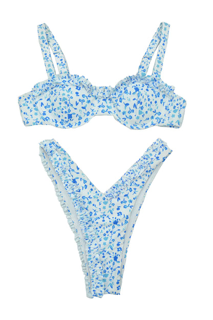 Giavanna White Ruched Printed Bikini