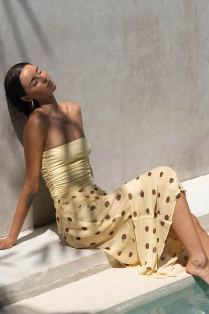 Strapless Polka Dot Patchwork Slim Fit Maxi Dress