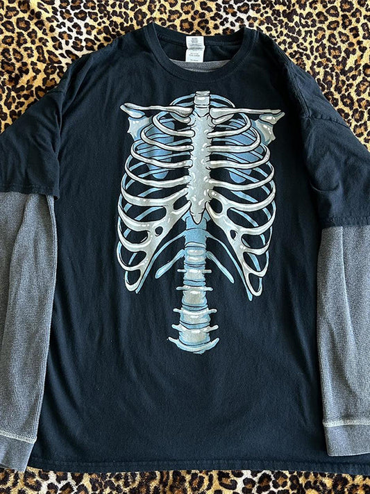 Skeleton Print Oversized Long Sleeve Tee