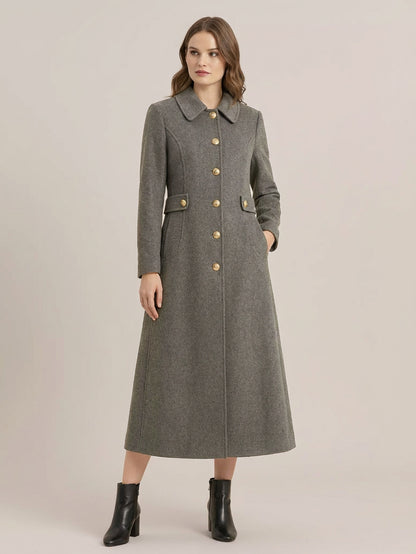 Vintage Wool Cashmere Blend Coat With Golden Buttons For Women 2026