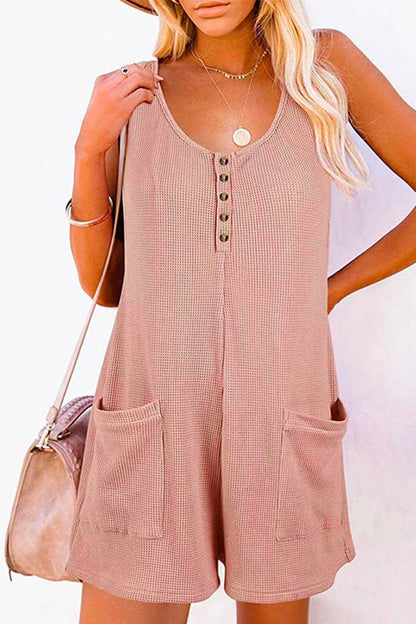 Scoop Neck Pockets Solid Tank Romper